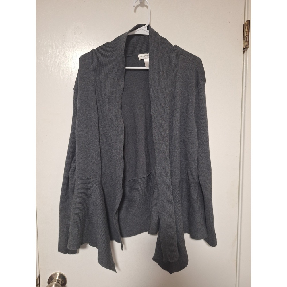 Christopher & Banks Women XL Charcoal Gray Open Front Waterfall Cardigan Sweater